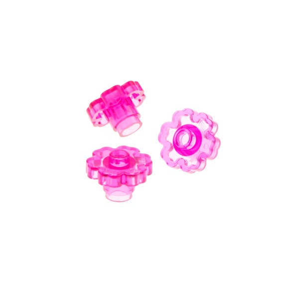 3x Lego Pflanze Blume 2x2x1 transparent pink rund 6 Blüten Blätter Haus 4728