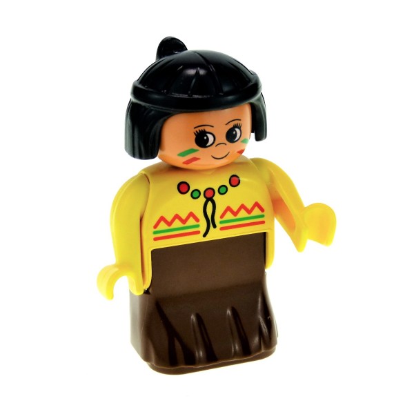 1x Lego Duplo Figur Frau braun Indianerin Kleid gelb Haare schwarz 31181pb03