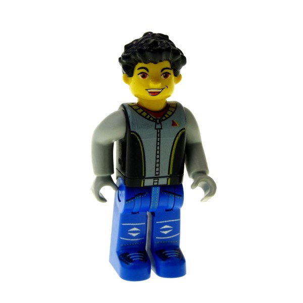 1 x Lego System Figur 4 Juniors Creator Mann Junge Max Pullover schwarz grau Hose blau Haare schwarz 4175 4117 4120 4176 cre004