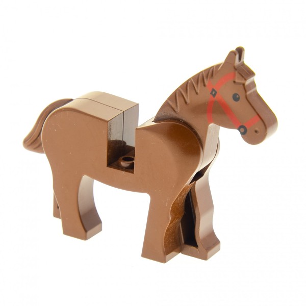 LEGO ® 1x 4493c01pb03 alt braun 325 Pferd mit schwarzen Augen rotes Zaumzeug Ho 
