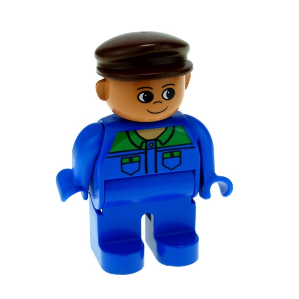 1x Lego Duplo Figur Mann blau Jacke blau grün Kragen Mütze braun 4555pb137