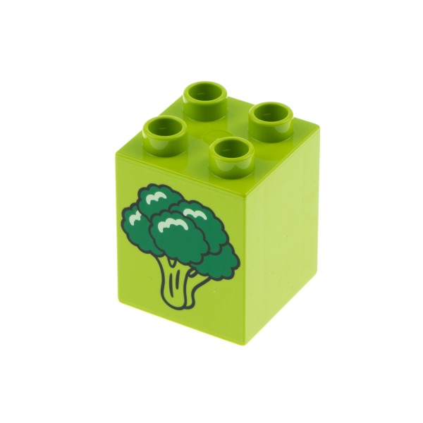 1x Lego Duplo Basic Bau Stein 2x2x2 lime hell grün bedruckt Brokkoli 31110pb114
