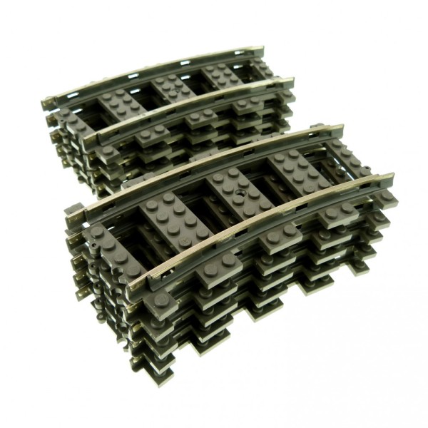 10x Lego Elektrik Schiene Metall 9V Kurve alt-dunkel grau Gleis Eisenbahn 2867