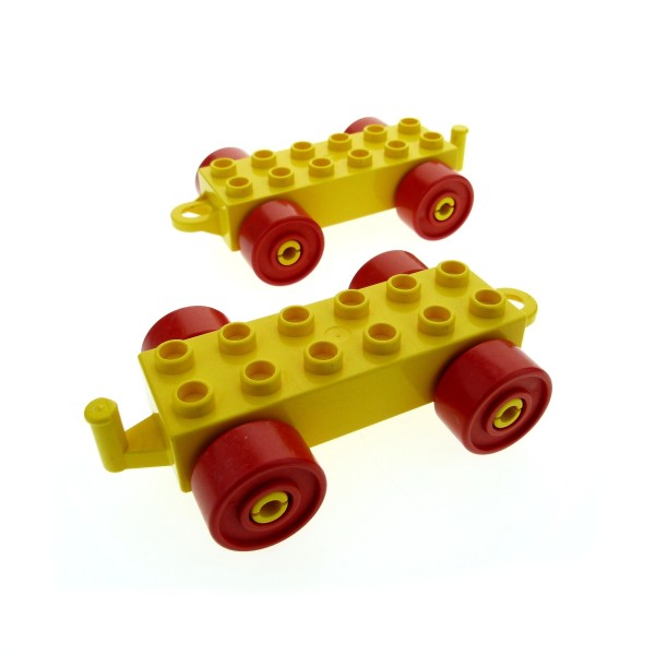 2 x Lego Duplo Auto Anhänger 2x6 gelb Reifen Rad rot Schiebe Zug Zirkus Eisenbahn Kupplung geschlossen 4883c02