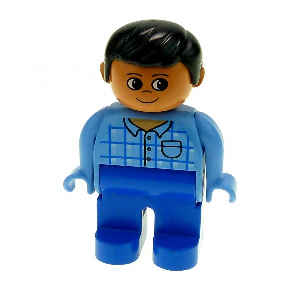 1x Lego Duplo Figur Mann blau Hemd hell blau Haare schwarz 4555pb028