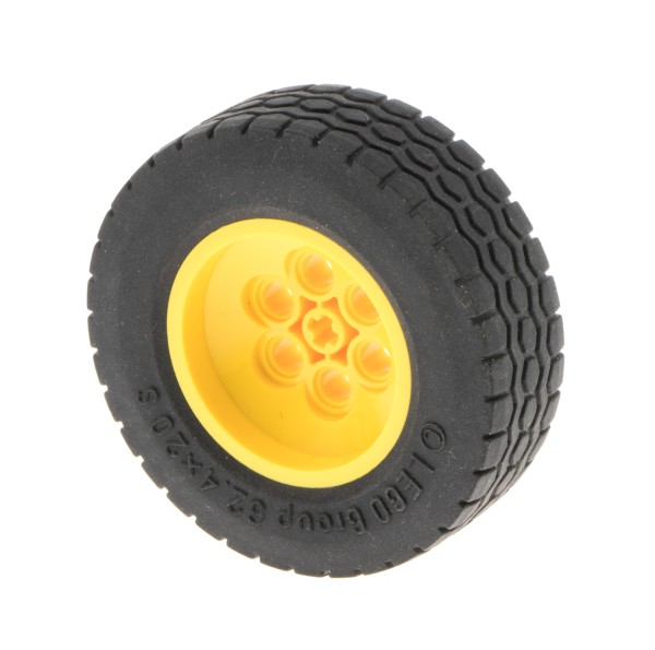 1x Lego Technic Rad schwarz 62.4x20 Auto Felge 43.2x18 gelb Fahrzeug 86652c01