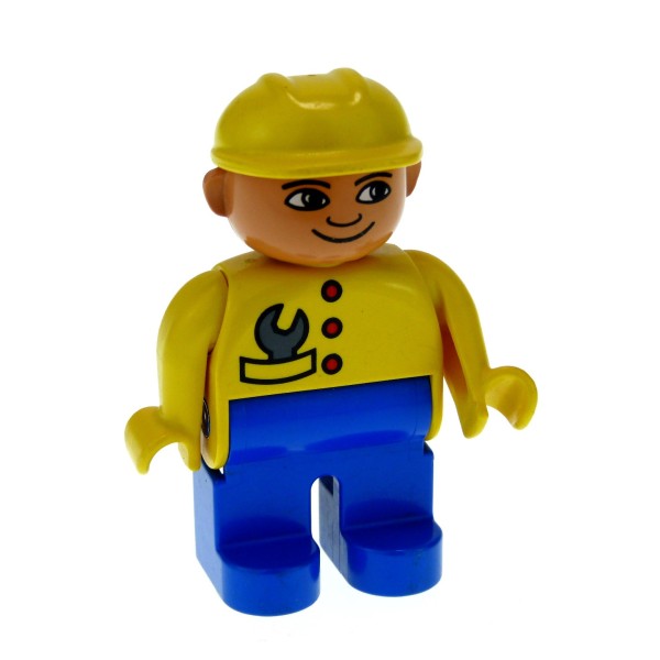 1x Lego Duplo Figur Mann Bauarbeiter blau Helm gelb Toolo Arbeiter 4555pb102