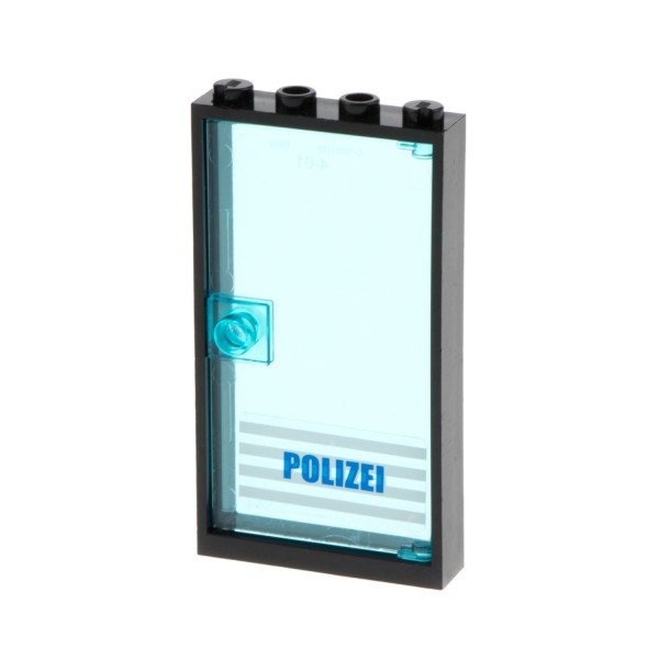 1x Lego Tür Rahmen 1x4x6 schwarz Scheibe transparent hell blau links 60616pb009L