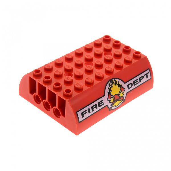 1x Lego Dach rot 8x6x2 bedruckt FIRE DEPT Feuerwehr Set 4657 56204 45411pb03