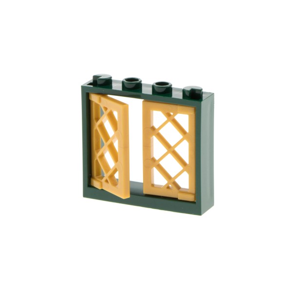 1x Lego Fenster Rahmen 1x4x3 dunkel grün 2 Flügel Gitter perl gold 60607 60594