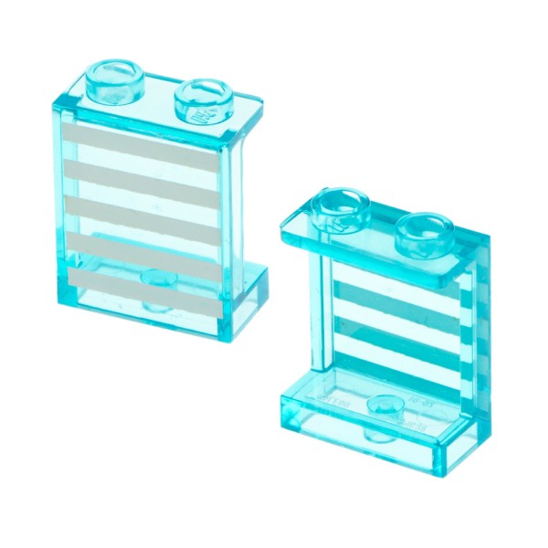 2x Lego Fenster Panele 1x2x2 transparent hell blau Stütze Streifen 87552pb015