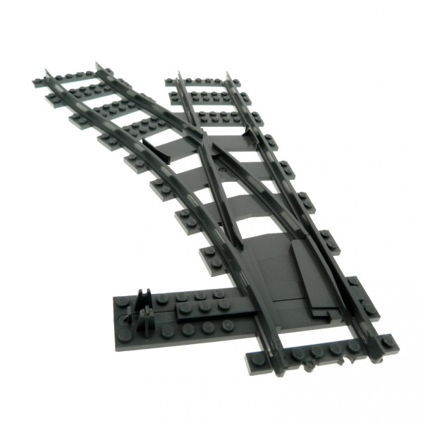 1x Lego Weiche Schiene B-Ware beschädigt neu-dunkel grau links Eisenbahn 53407