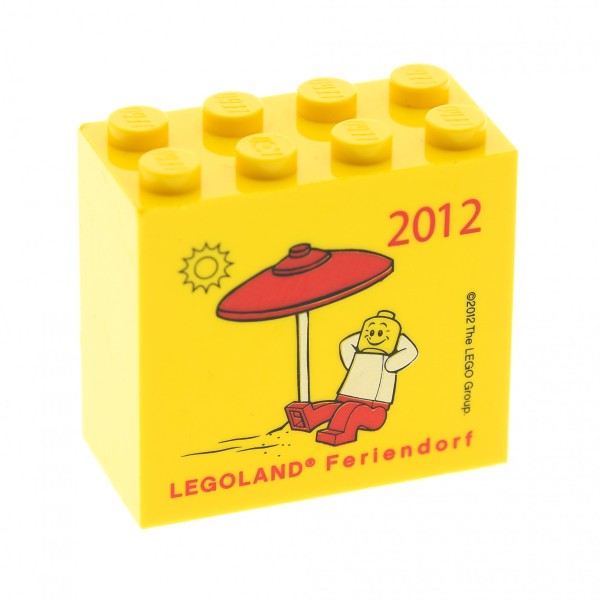 1x Lego Bau Motivstein 2x4x3 gelb bedruckt Legoland Feriendorf 2012 30144pb119