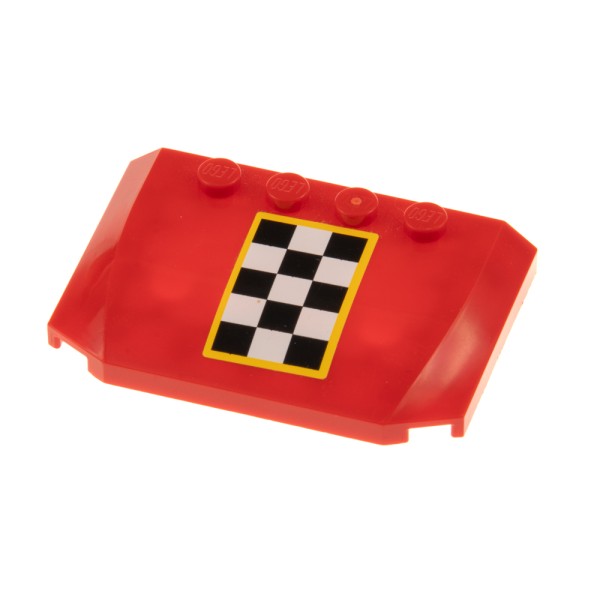 1x Lego Motorhaube 4x6 2/3 rot Sticker Flagge schwarz weiß Auto Dach 52031pb038