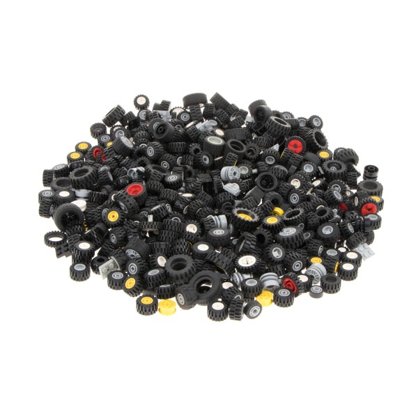 1,33 kg Lego Räder Großpack Set Reifen Felgen klein schwarz Auto Rad Mischung