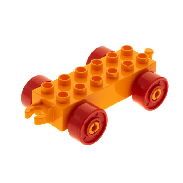 1x Lego Duplo Anhänger 2x6 orange Räder rot mit Muttern 6172440 11248c02