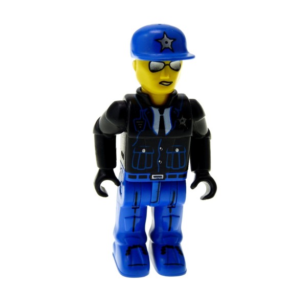 1 x Lego System Figur 4 Juniors Jack Stone Mann Polizist Police Jacke schwarz Basecap blau mit Stern für Set Uhr Set 4250346 4608 4611 js012