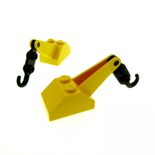 2x Lego Kran Arm 45° 2x3x1 1/3 gelb Haken schwarz Abschleppwagen Auto 3135c01