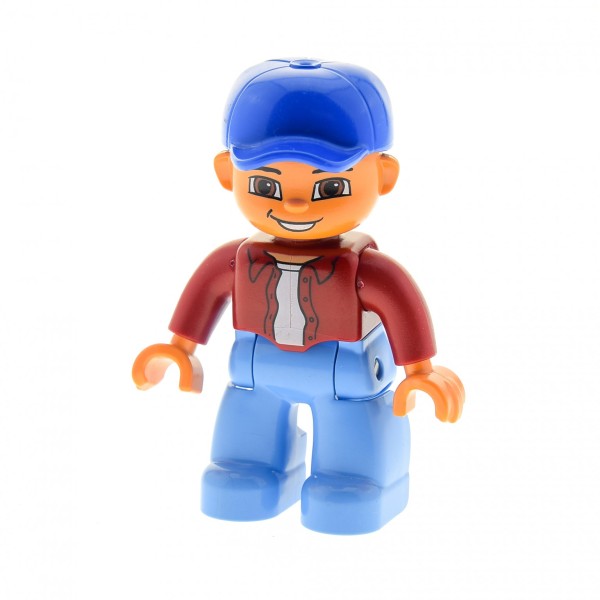 1x Lego Duplo Figur Mann hell blau Jacke dunkel rot Mütze blau 47394pb022