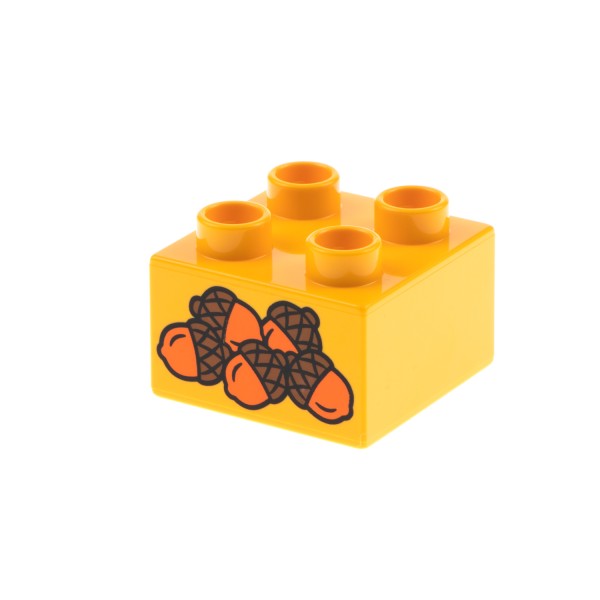 1x Lego Duplo Bau Motiv Stein 2x2 hell orange bedruckt mit Eicheln 3437pb073