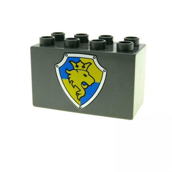 1x Lego Duplo Motiv Stein dunkel grau 2x4x2 mit Wappen Löwe 4777 31111pb020
