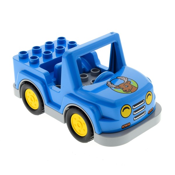1x Lego Duplo Fahrzeug Auto Jeep azure blau grau Hirsch Kopf 15314c01 20497pb01