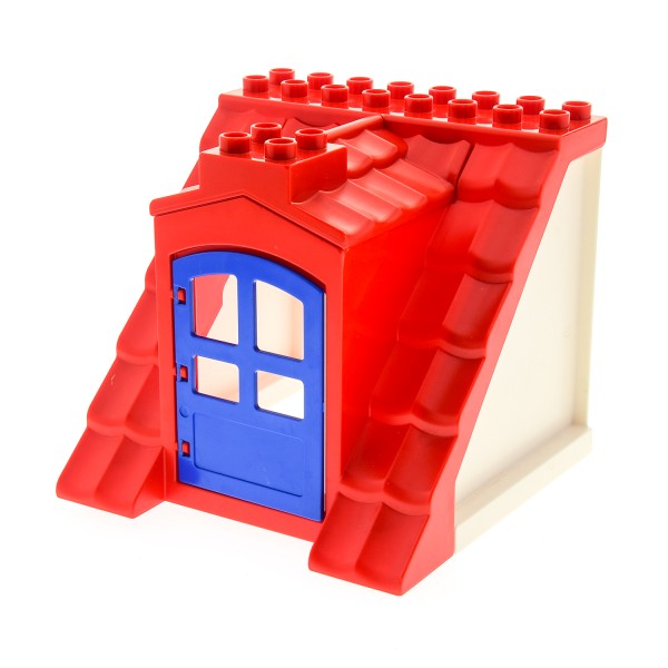 1x Lego Duplo Dach groß 8x8x8 rot Wand 1x6x8 weiß Tür blau 31023 51383 51384c01