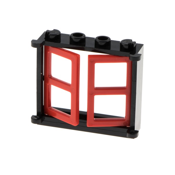 1x Lego Fenster Rahmen 1x4x3 schwarz Scheibe rot 385326 3854 3853