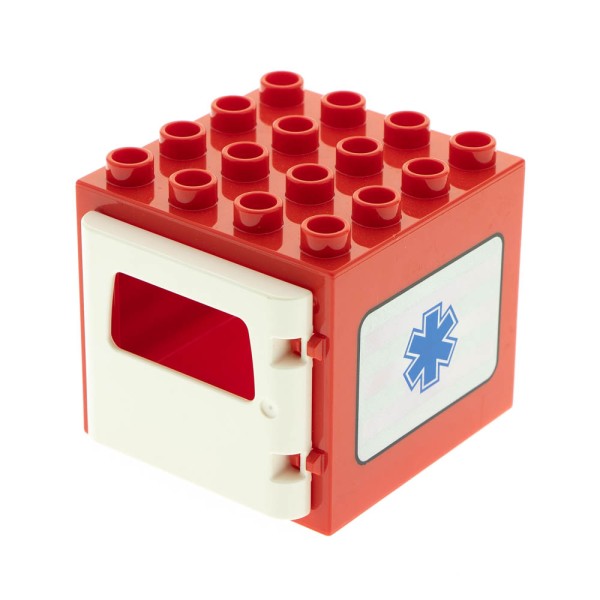 1x Lego Duplo Fenster B-Ware abgenutzt 4x4x3 rot Tür Ambulanz 15582 11345pb01