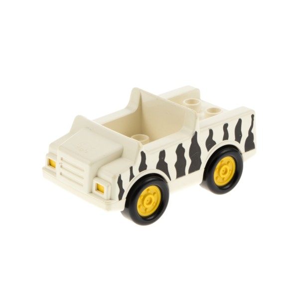 1x Lego Duplo Fahrzeug Auto creme weiß Safari Muster Räder gelb 2218c06pb01