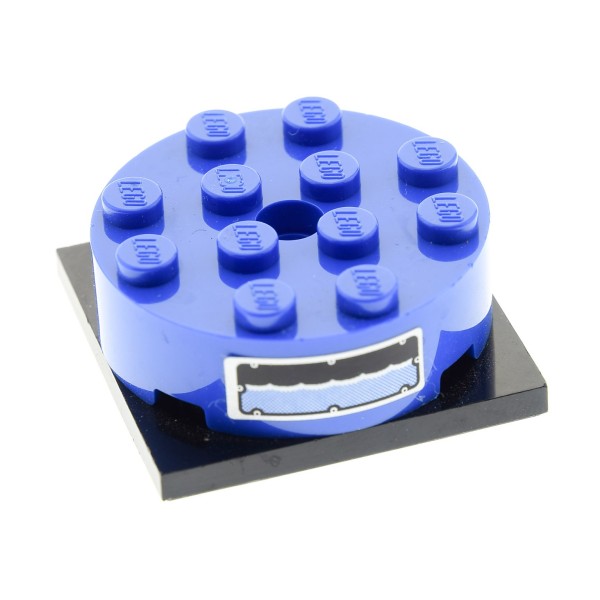 1 x Lego System Rund Stein blau 4x4 Rundstein Sticker Wasserstandsfenster Platte schwarz Scheibe Drehteller 8191 61485 87081pb002