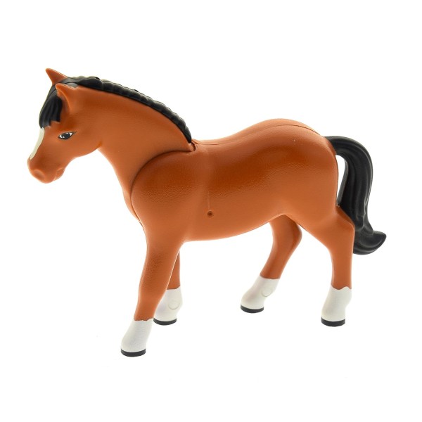 1 x Lego System Tier Pferd Belville dunkel orange Mähne Schwanz schwarz Füsse weiss Kopf beweglich Stute Hengst für Set 7587 4521029 6171pb03
