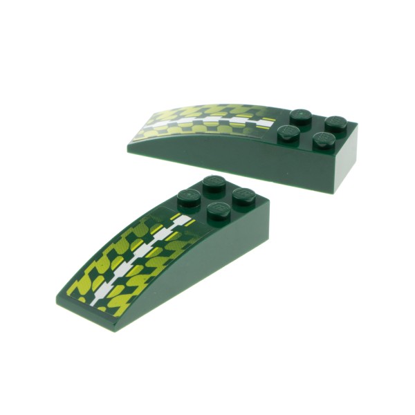 2x Lego Dachstein gewölbt 6x2 dunkel grün Stein Racers Sticker 8138 44126pb016
