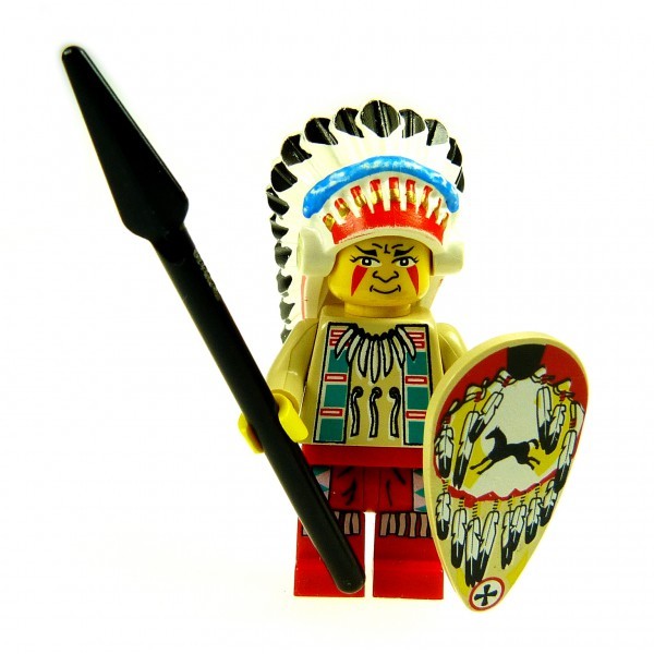 1 x Lego System Figur Indianer Häuptling beige rot Western Wild West mit Speer und Schild ww017 30138 pb01 Set 6746 6748 6763 6733 