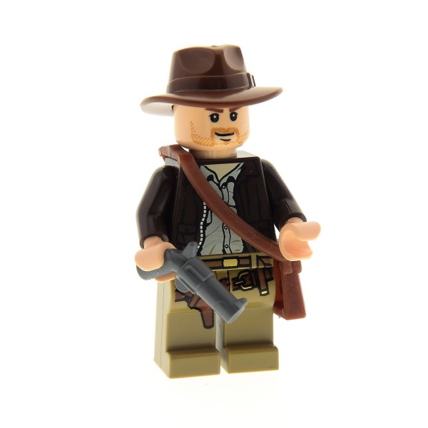 1 x Lego System Figur Indiana Jones Torso dunkel braun mit Hut Ferora Tasche Pistole 7623 30132 61976 61506 973pb0131c01 iaj001