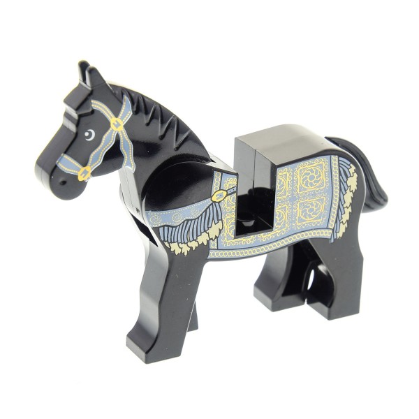 1 x Lego System Tier Pferd schwarz bedruckt Pferde Decke Persische Ornamenten sand blau gold Set Prince of Persia 7569 4493c01pb06
