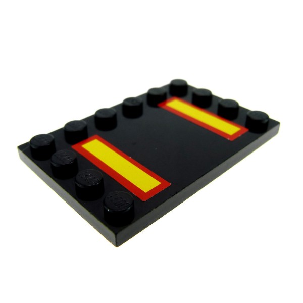 1 x Lego System Bau Platte 4x6 schwarz 4 x 6 Fliese mit Noppen am Rand und Streifen Aufkleber für Set 7034 6180pb005