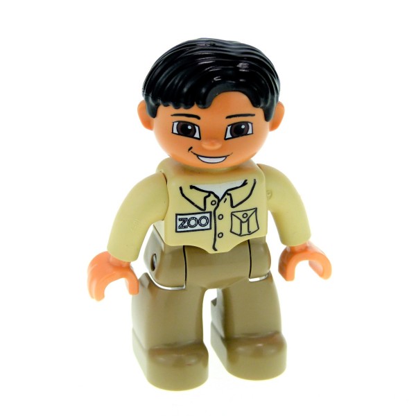 1x Lego Duplo Figur Mann dunkel beige Zoo Wärter Jacke beige 47394pb018