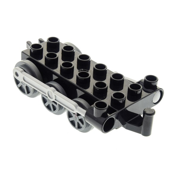 1x Lego Duplo Schiebe Lok B-Ware abgenutzt schwarz grau ohne Steg Zug 4580c03