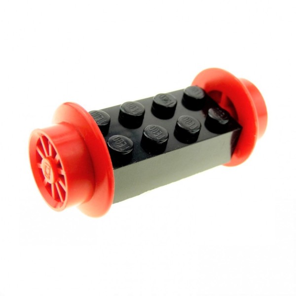 1x Lego Eisenbahn Achse modifiziert 2x4 schwarz Speichen Rad orange rot 4180c04
