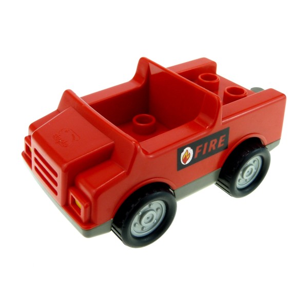 1x Lego Duplo Fahrzeug Auto rot grau Fire Logo Feuerwehr Wagen 3655 2218c04pb01