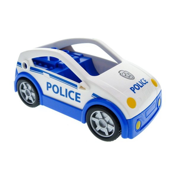 1x Lego Duplo Fahrzeug Auto blau weiß B-Ware abgenutzt POLICE Coupe 53899c01pb01
