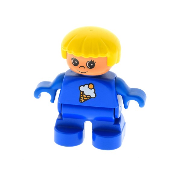 1x Lego Duplo Figur Kind Mädchen blau Pullover Eis Haare gelb 9167 6453pb047