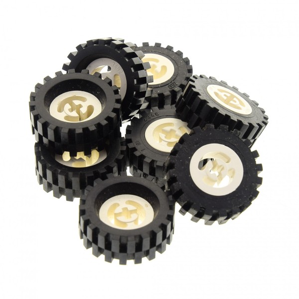 8x Lego Technic Rad 30x10.5 B-Ware abgenutzt schwarz Felge weiß 2346 3482c02