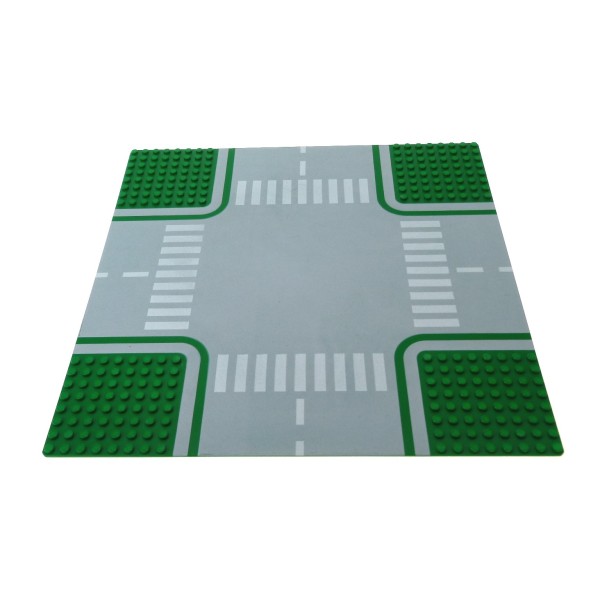 1x Lego Basic Bau Platte Straße Kreuzung 8N 32x32 grün grau Zebrastreifen 611p01