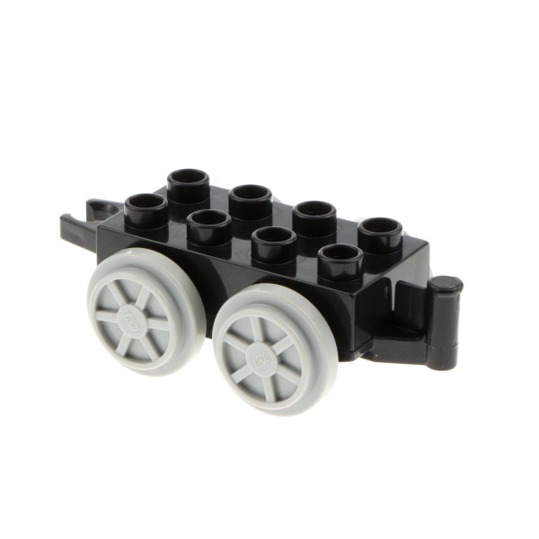 1x Lego Duplo Schiebe Lok Anhänger 2x4 schwarz neu-hell grau mit Steg 4195c03