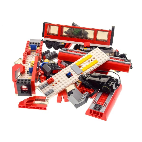 1 x Lego System Set Modell 7938 City Passagier Zug rot schwarz Train Lok Waggon Eisenbahn Power Funktion Motor und Empfänger geprüft unvollständig
