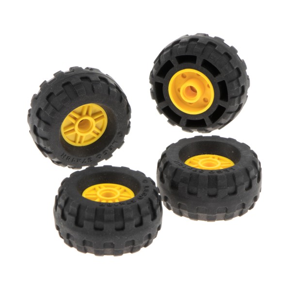 4x Lego Rad 37x18R schwarz Felge 18x14 gelb Pin Loch 56891 55981c04