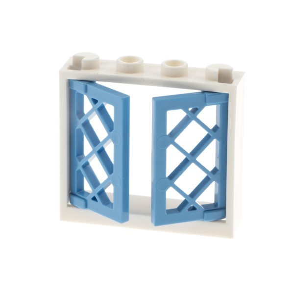 1x Lego Fenster Rahmen weiß 1x4x3 Fensterläden Gitter hell blau dick 60607 60594