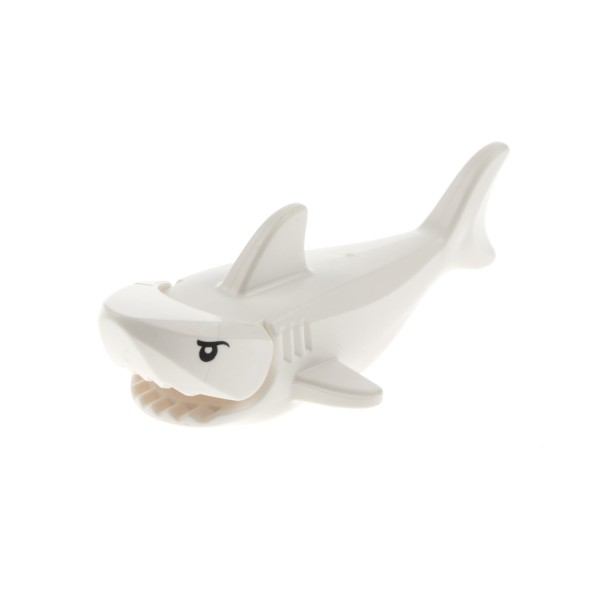 1x Lego Tier Hai Fisch weiß mit Kiemen Augen schwarz Pupille weiß 14518c01pb01
